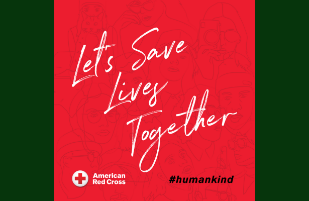 Let's Save Lives Together written in curvise for the American Red Cross