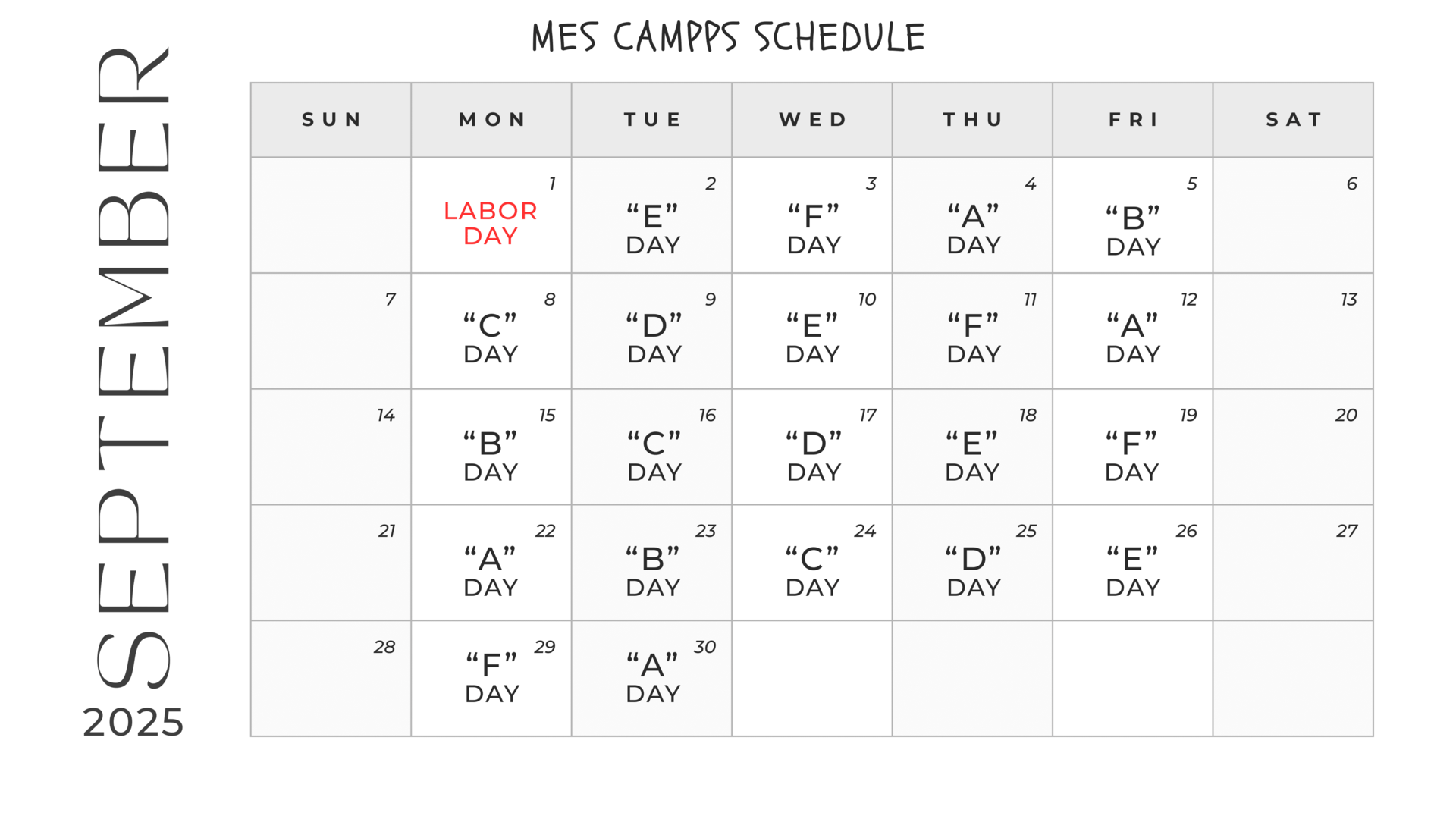 September CAMPPS Calendar