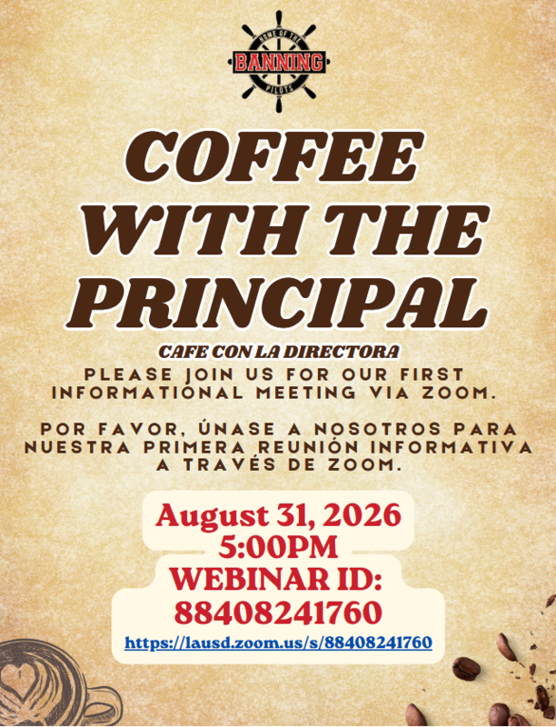 Coffee with the Principal - Monday, August 31, 2026 at 5pm on Zoom Featured Photo