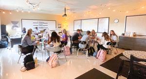 Students in groups working