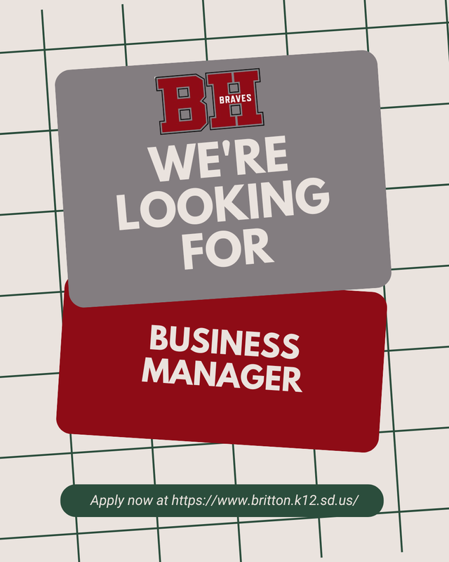 Text announcing job opening for Business Manager at BH Braves.