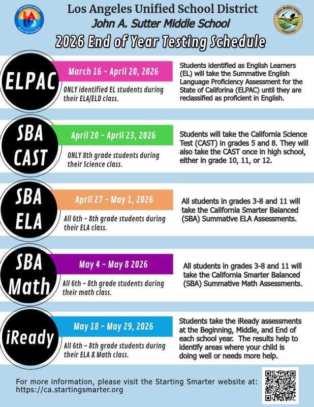 Updated Testing Schedule English