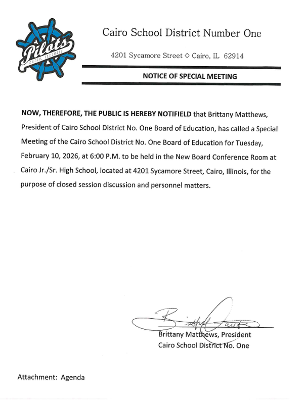 Special Board Meeting - Tuesday, February 10th @6PM Thumbnail Image