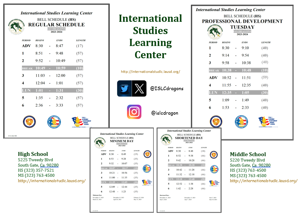 HS Bell Schedules Our School International Studies Learning Center