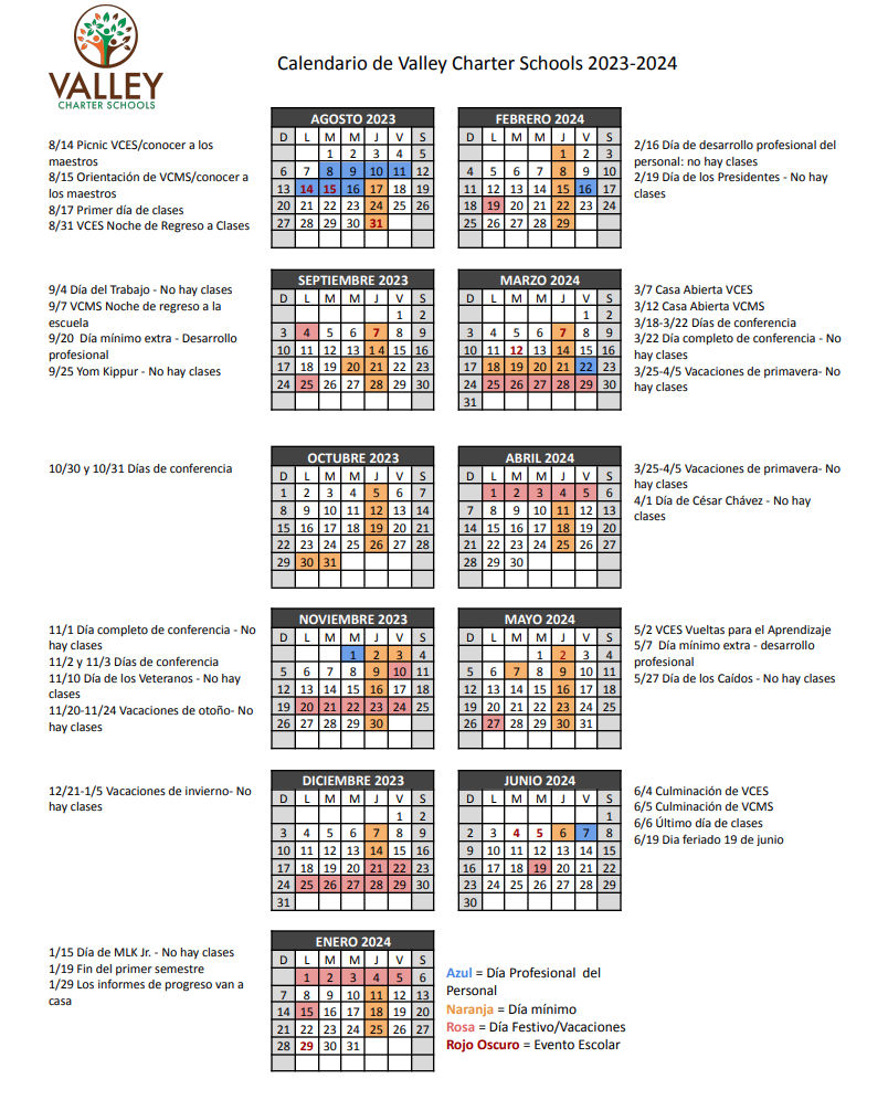 School Calendar - School Calendar - Valley Charter Schools