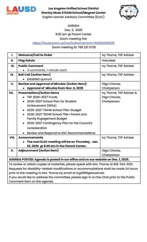 Dec ELAC Agenda English