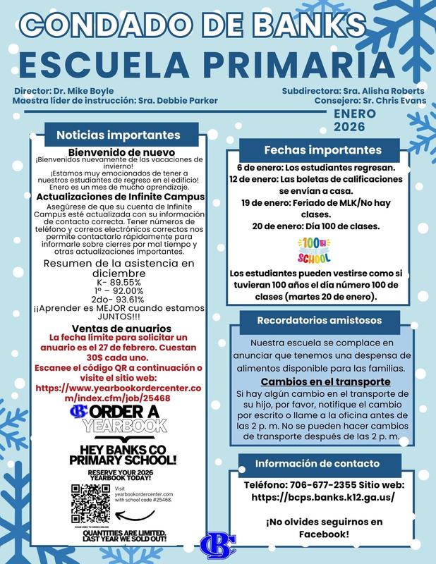 January Newsletter Spanish information about important dates and events