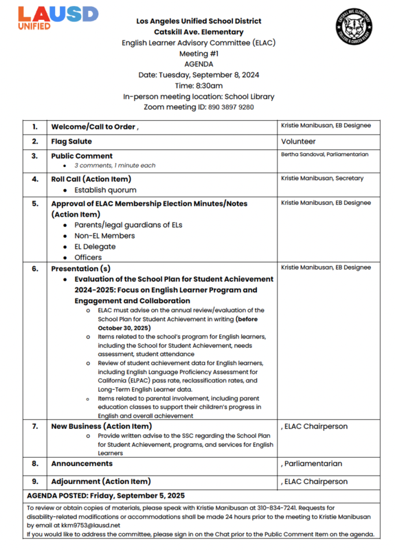 ELAC Agenda English