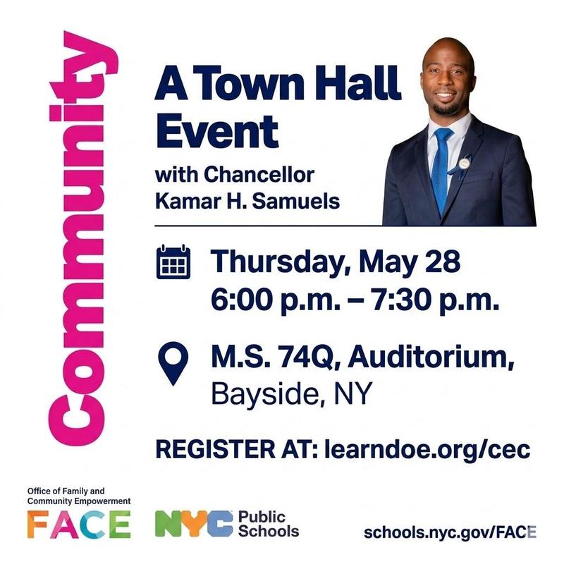 specific details with location, time, for an upcoming town hall event
