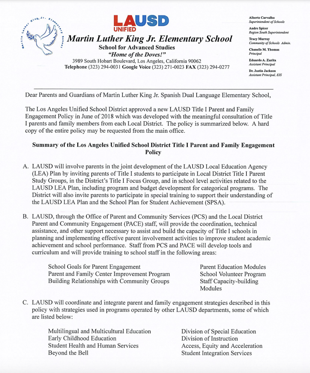TITLE I PARENT ENGAGEMENT POLICY 2022-23