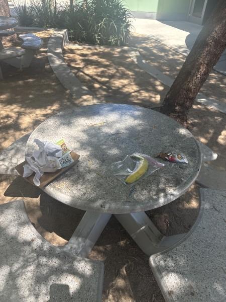 Table with trash left on it