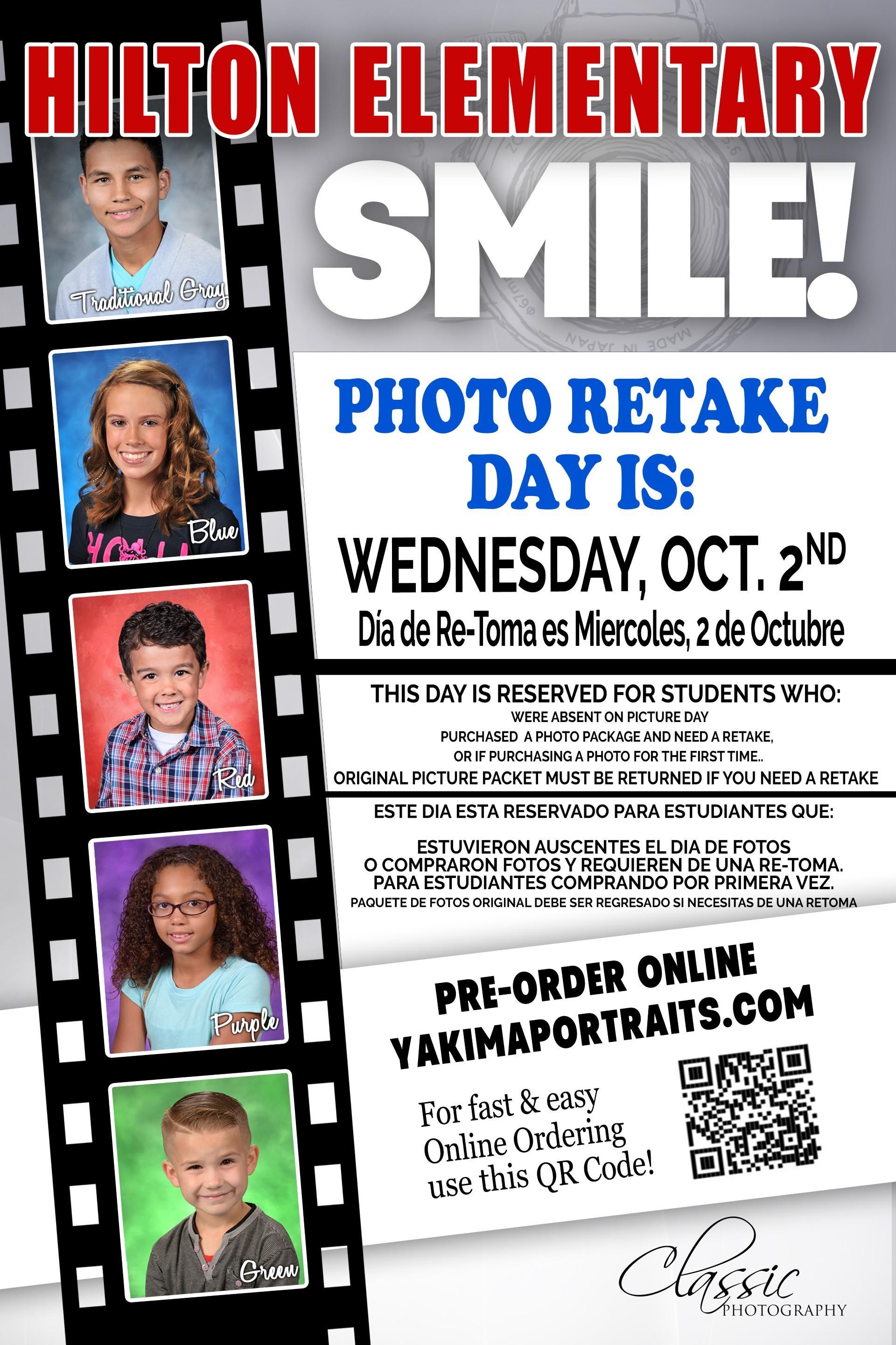 Picture Retakes October 2nd Hilton Elementary