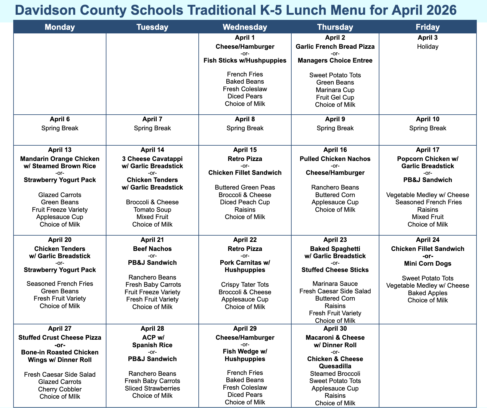 April Lunch Menu