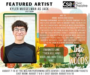 promo graphic - CSA Civic Theatre Into the Woods 2025 artist profile - Kyler Musselman