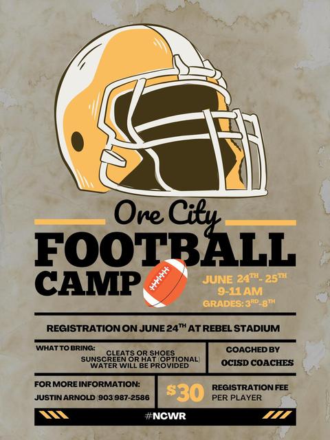 Flyer about football camp June 24th-25th 9am