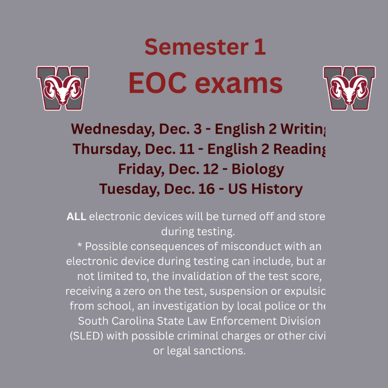 EOC EXAMS TEST SCHEDULE