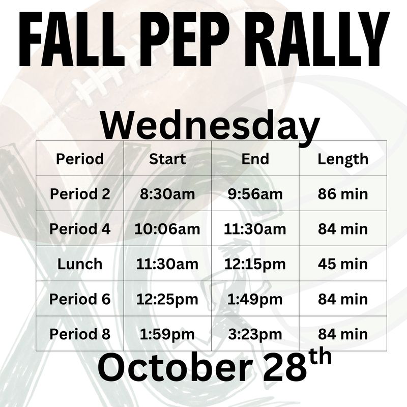 Fall Sports Pep Rally on Wednesday October 28th