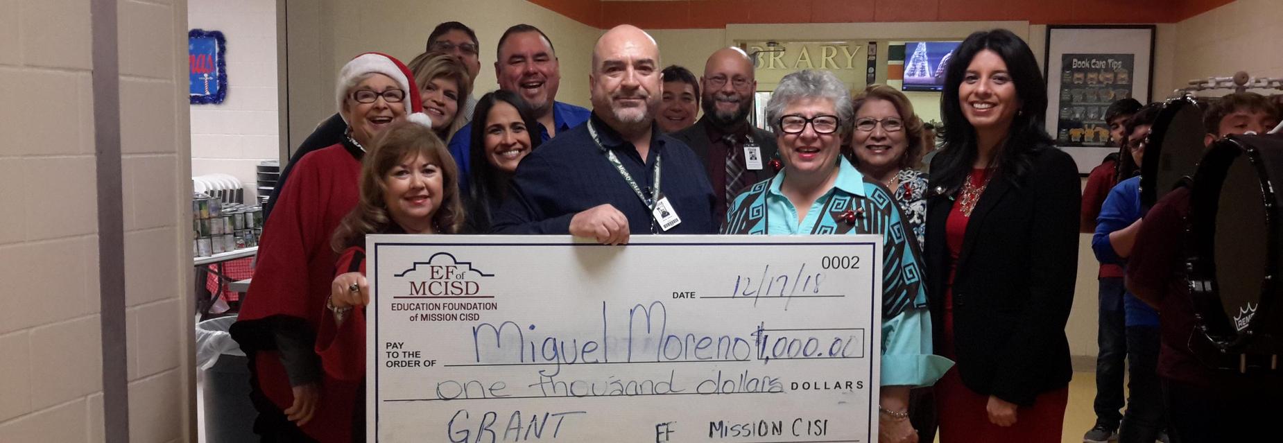 Mr. Moreno, AMJH Parent liaison receives $1,000 Mission Education Foundation grant