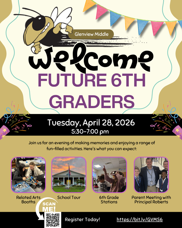 Rising 6th Grade Night is on Tuesday, April 28, 2026 from 5:30-7:00pm.