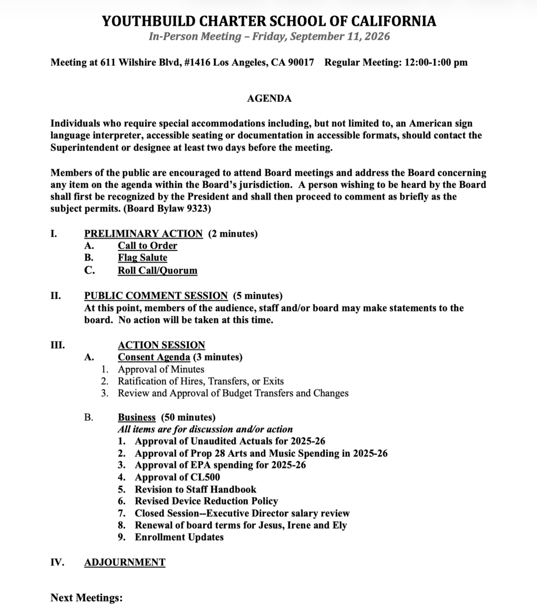 board meeting agenda screenshot
