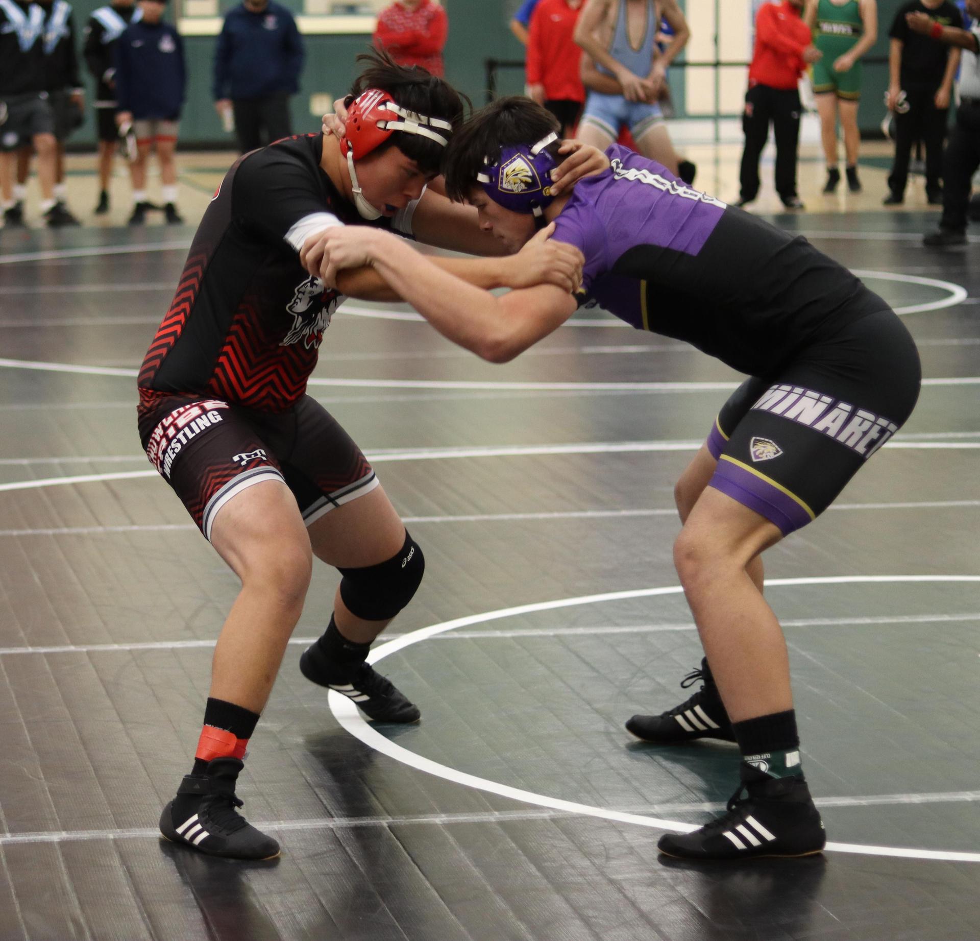 wrestlers in action at the Hawks invitational