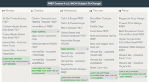 Lunch Menu/ Menu para el Desayuno