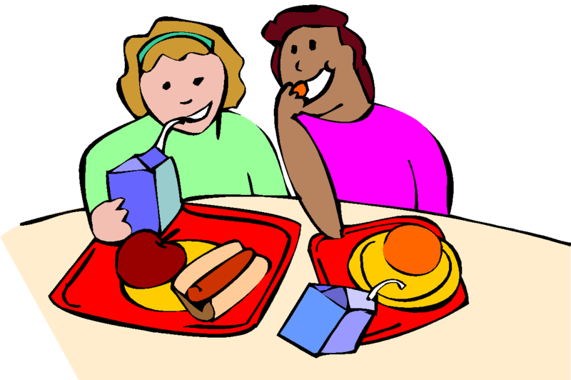 Clipart of two children sharing food on lunch trays