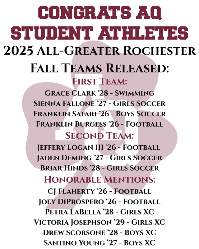 AQ Athletes Named to 2025 All-Greater Rochester Fall Teams Featured Photo