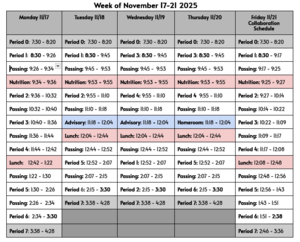 Nov. 17 Weekly Schedule