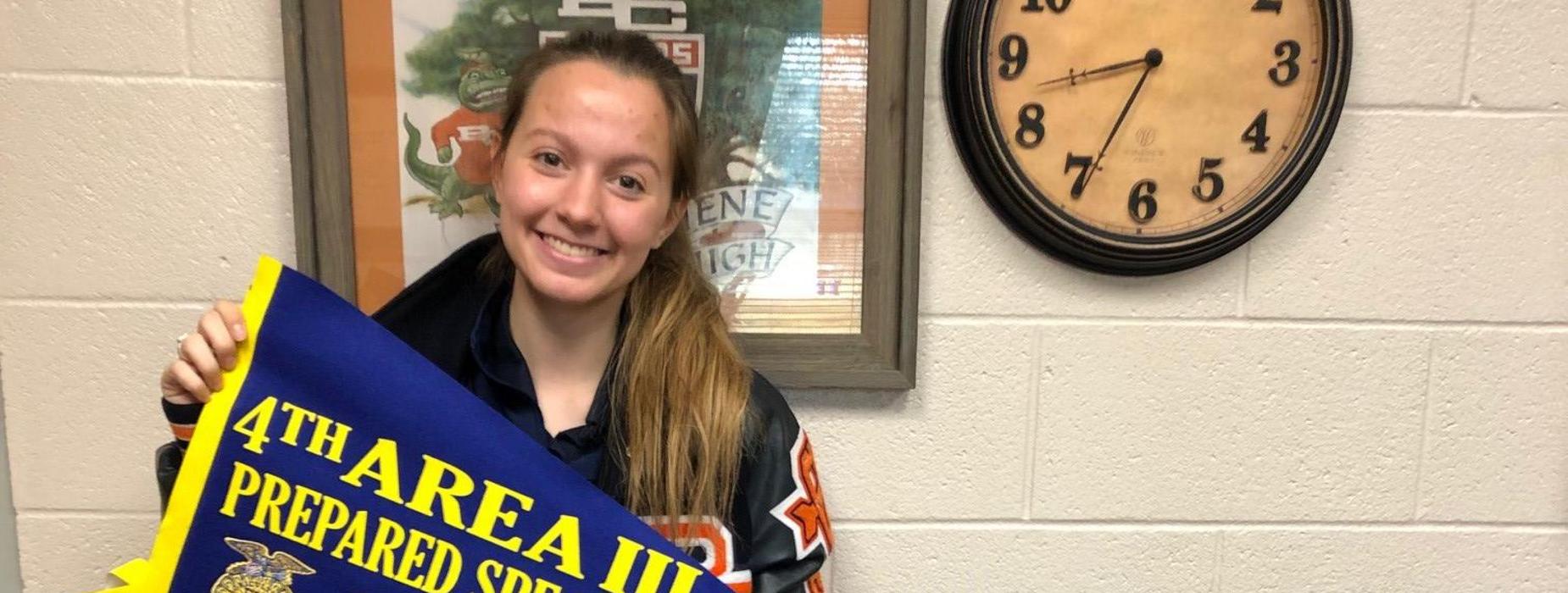 Victoria H. won 4th Place in the FFA District Public Speaking Contest on Dec. 4, 2018