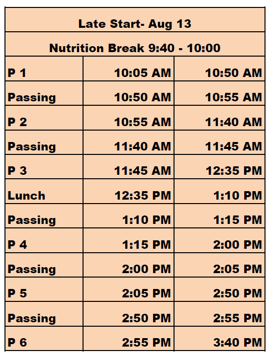 1st Day of School! August 13  LATE START SCHEDULE Featured Photo
