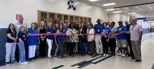 Rockvale Middle School celebrates new hygiene vending machine for students.