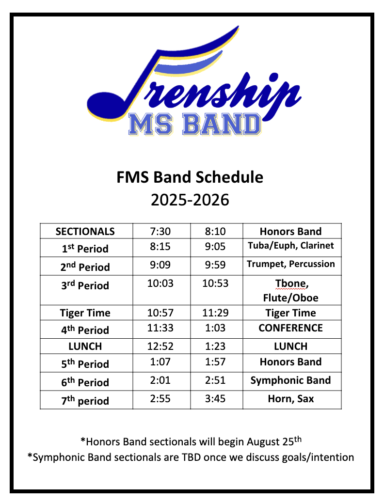 Image is of the daily band schedule