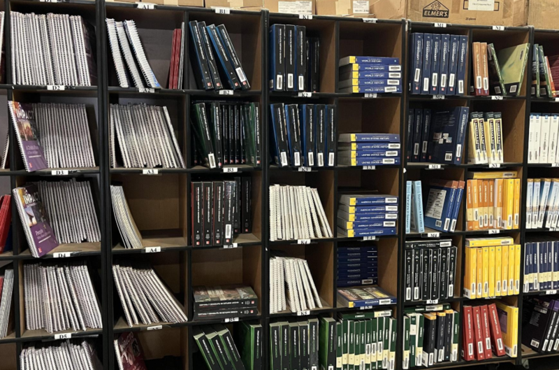 Shelves with surplus textbooks
