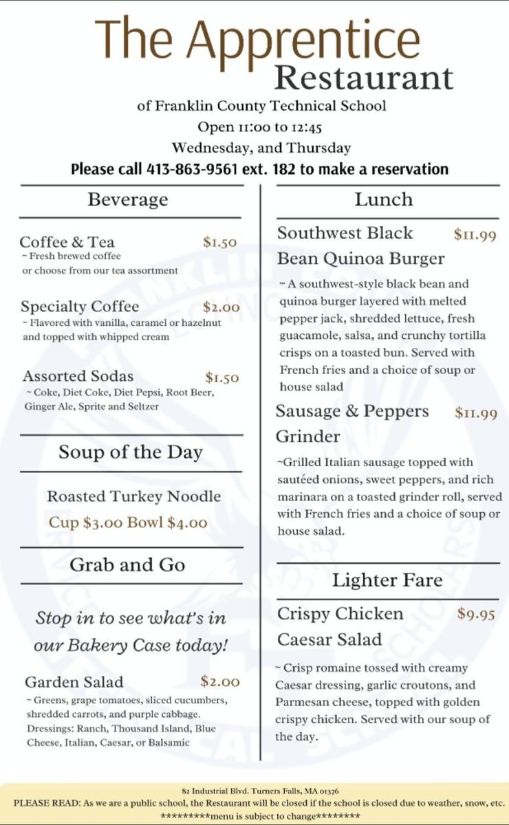 Apprentice Menu