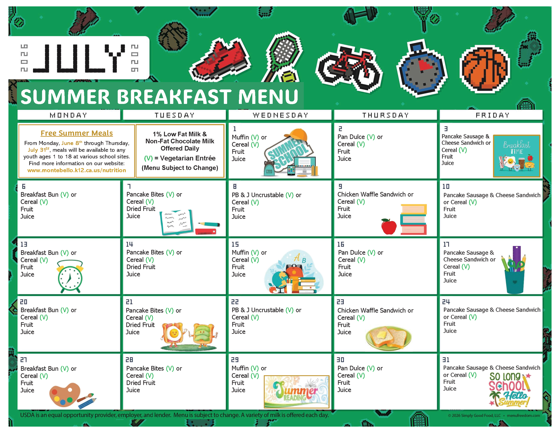 Summer School Breakfast Menu (click to view)