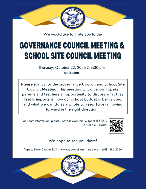 Governance Council School Site Council Meeting October 2026 flyer