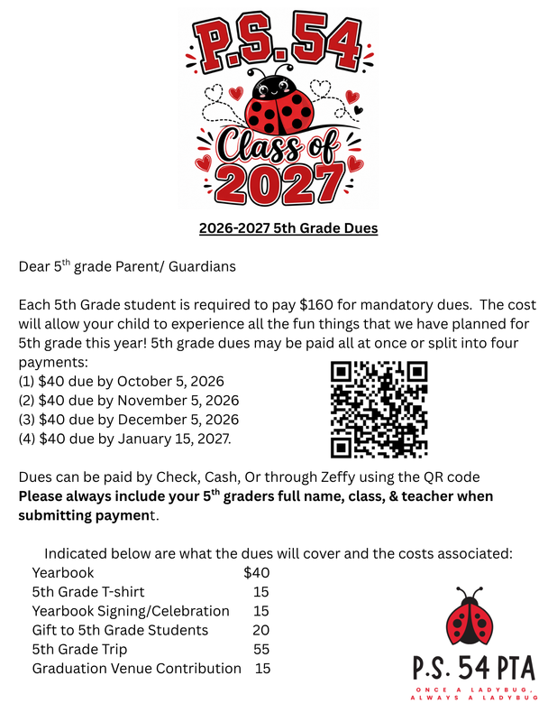 5th Grade Dues Notice