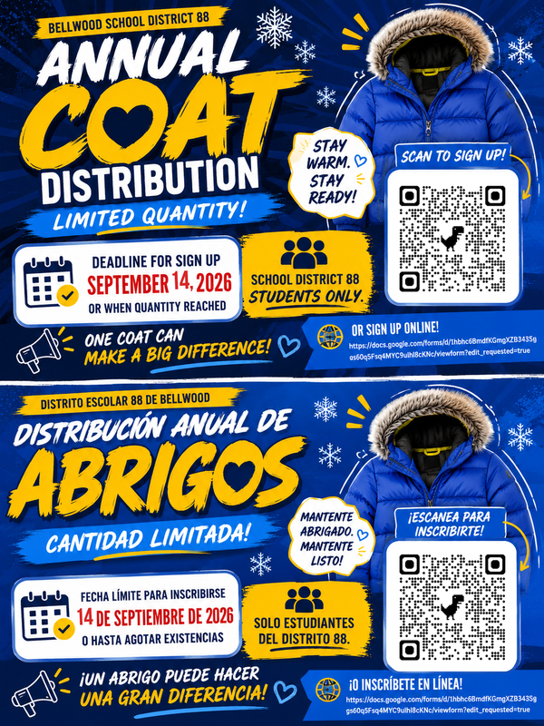 26 Coat Distribution flyer in english and spanish