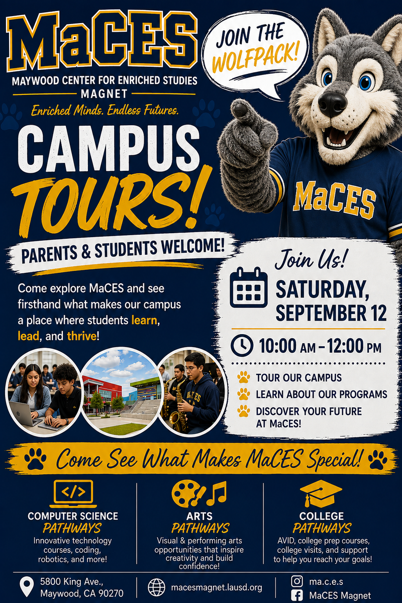MACES Campus Tours on 9/12 from 10-12