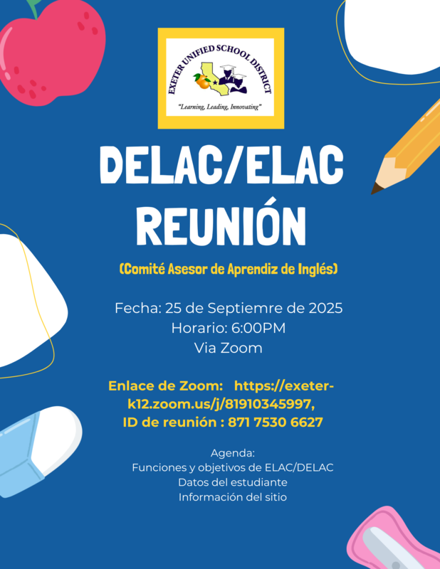DELAC/ELAC Meeting- 9/25/2025 (English and Spanish) Featured Photo