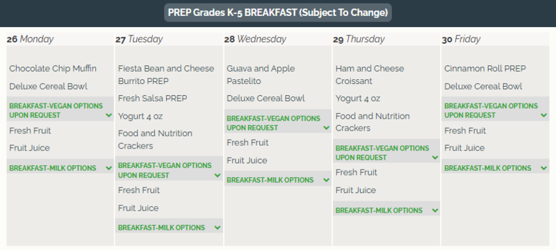 Breakfast menu / Menú de desayuno