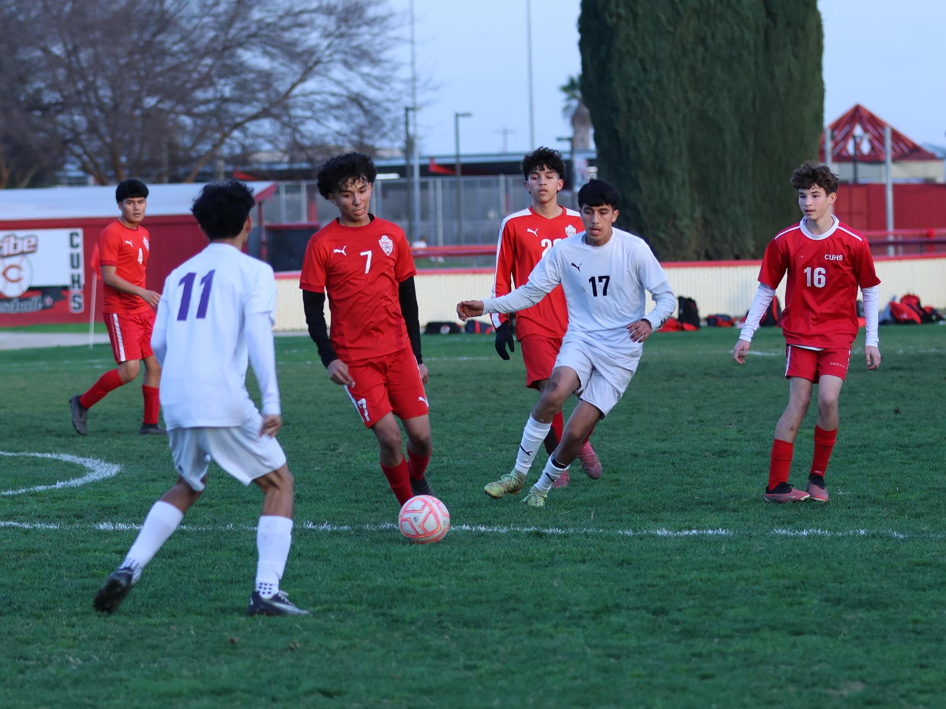 junior varsity boys playing soccer against washington union