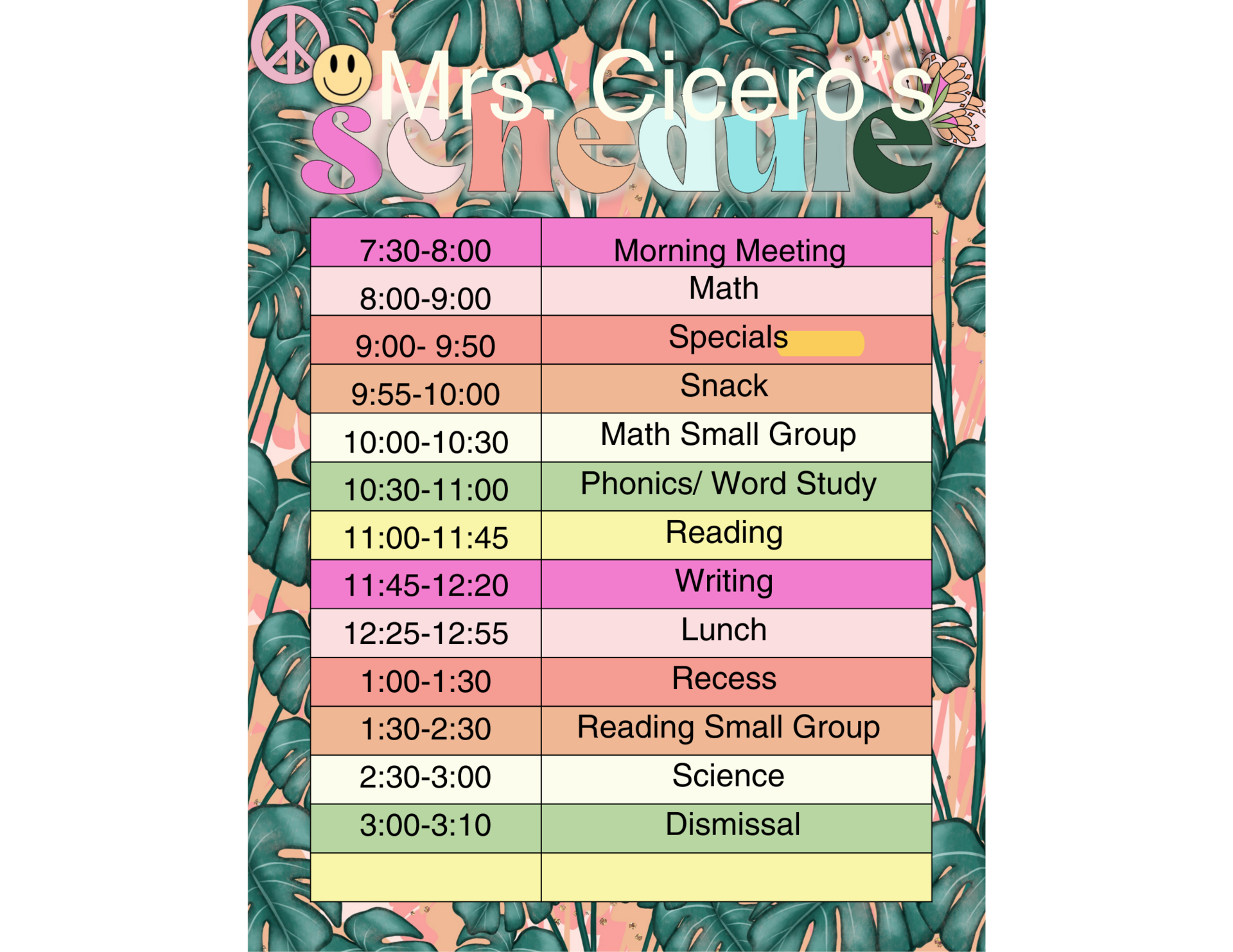 Classroom Schedule