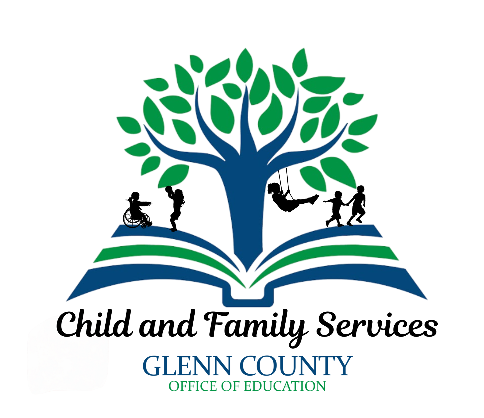 Logo featuring a tree, children, and text for Child and Family Services.