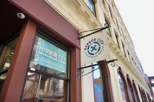 exterior view with signage for Harbor City International School tuition-free 7th-12th grades public charter school