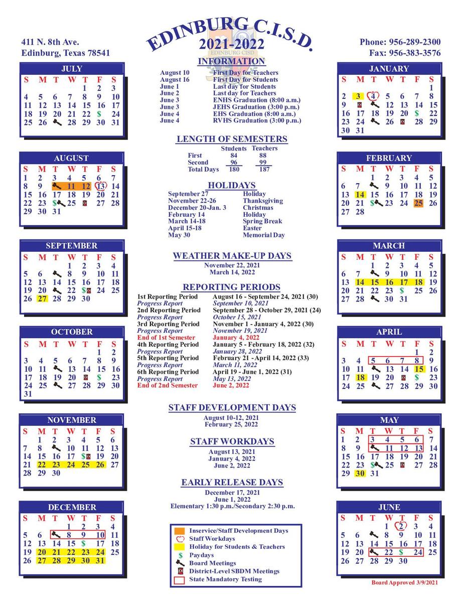 Calendar Parents Travis Elementary