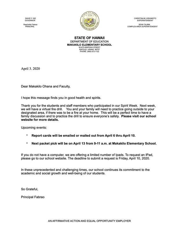 * * * * SPECIAL LETTER FROM PRINCIPAL FABRAO * * * * Featured Photo