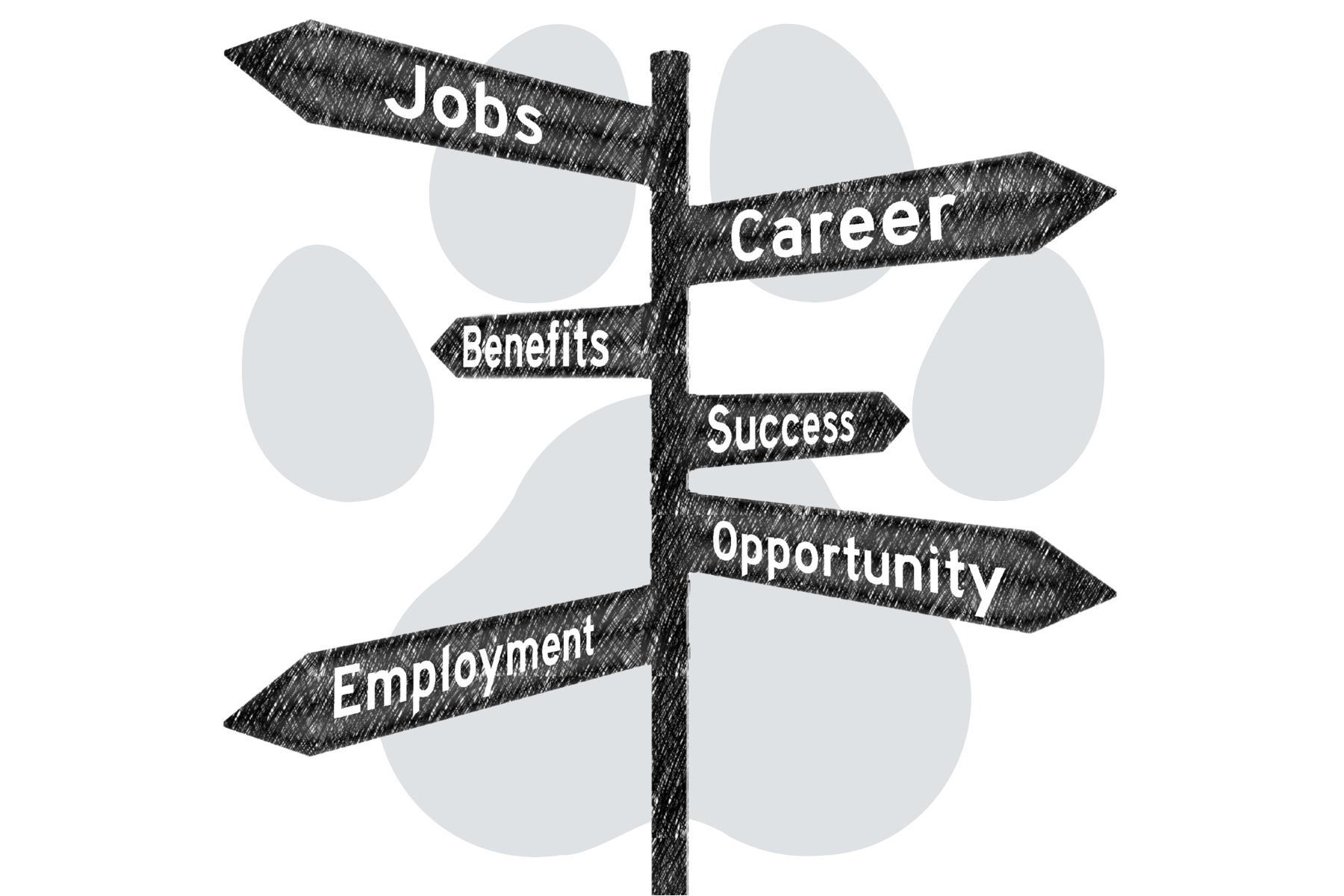 graphic of signs pointing different directions with cougar pawprint