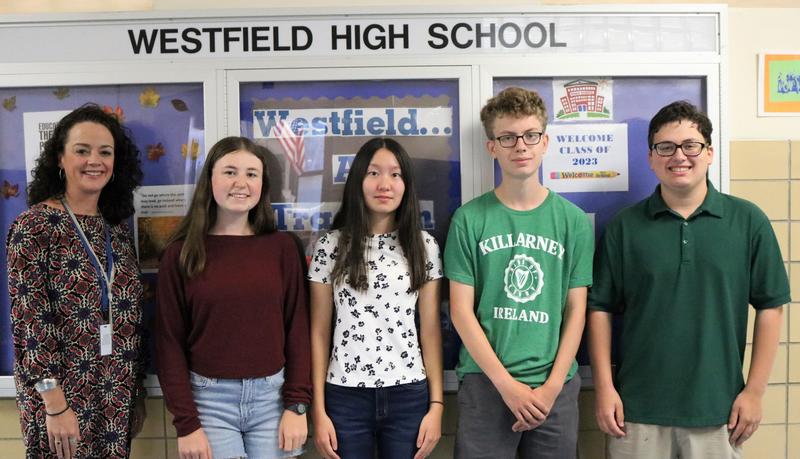 Pictured here in September with principal Mary Asfendis are (from left) Julia Tompkins, Connie Liu, Aidan Kilbourn, and Ian Gurland.
